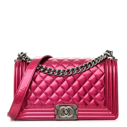 Chanel Metallic Patent Calfskin Quilted Medium Boy Flap Pink 1 of 16