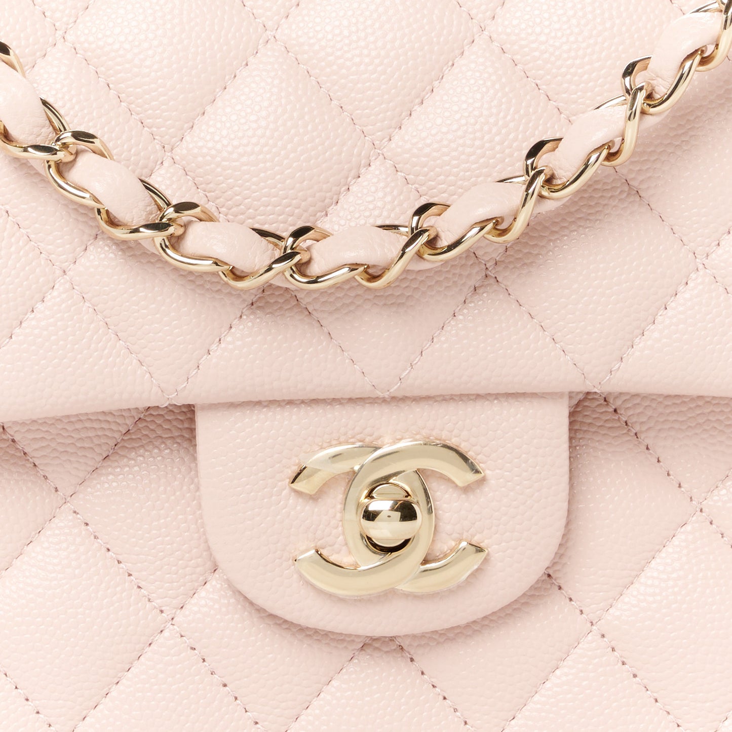 Caviar Quilted Small Double Flap Light Pink