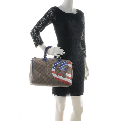 Gucci GG Plus Monogram Medium Boston USA Flag Unicef Duffle Blue 2 of 7