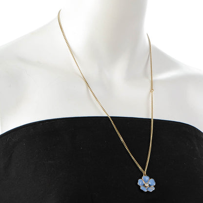 Chanel Crystal Enamel Camellia CC Necklace Gold Blue 2 of 5