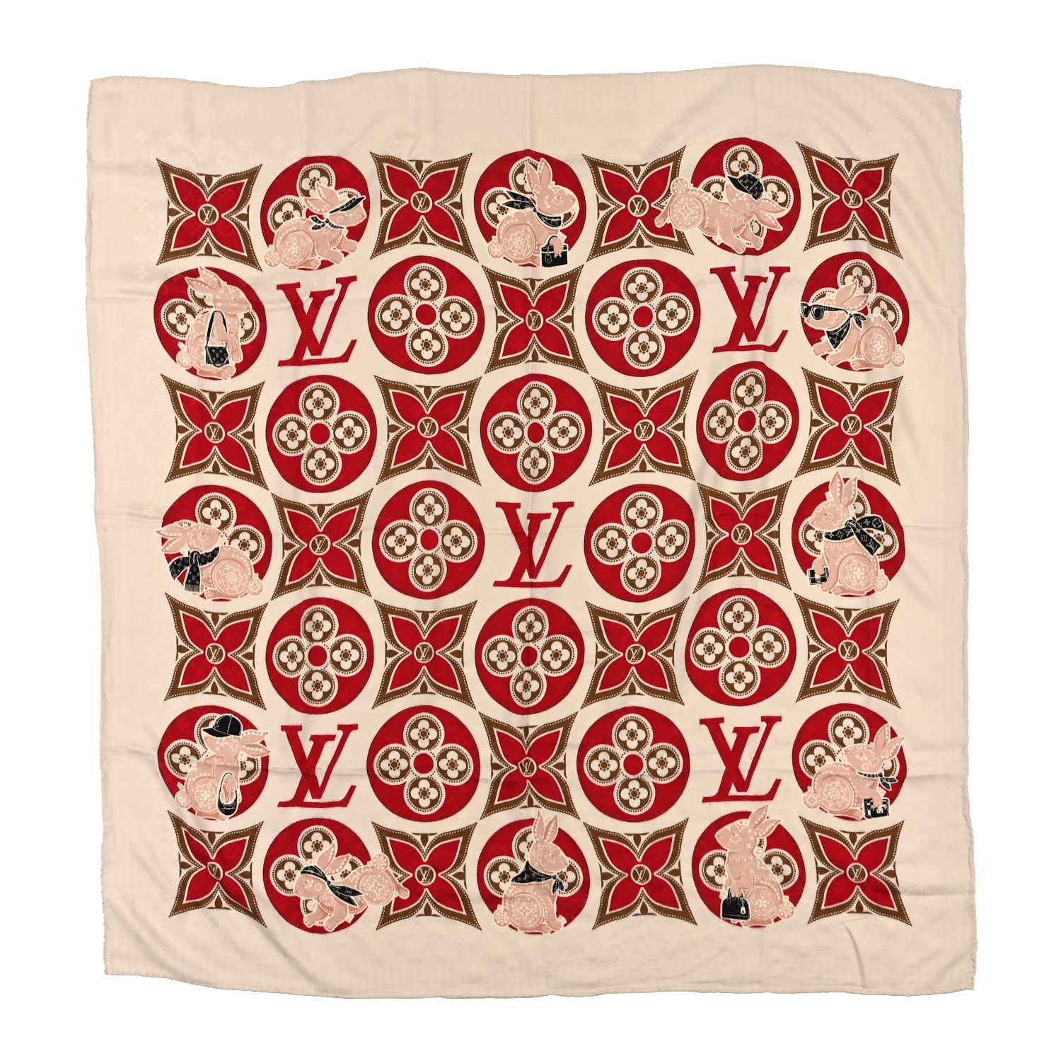Louis Vuitton Silk Precious Rabbit Square Scarf Beige Multicolor 1 of 3