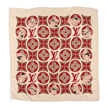 Louis Vuitton Silk Precious Rabbit Square Scarf Beige Multicolor 1 of 3