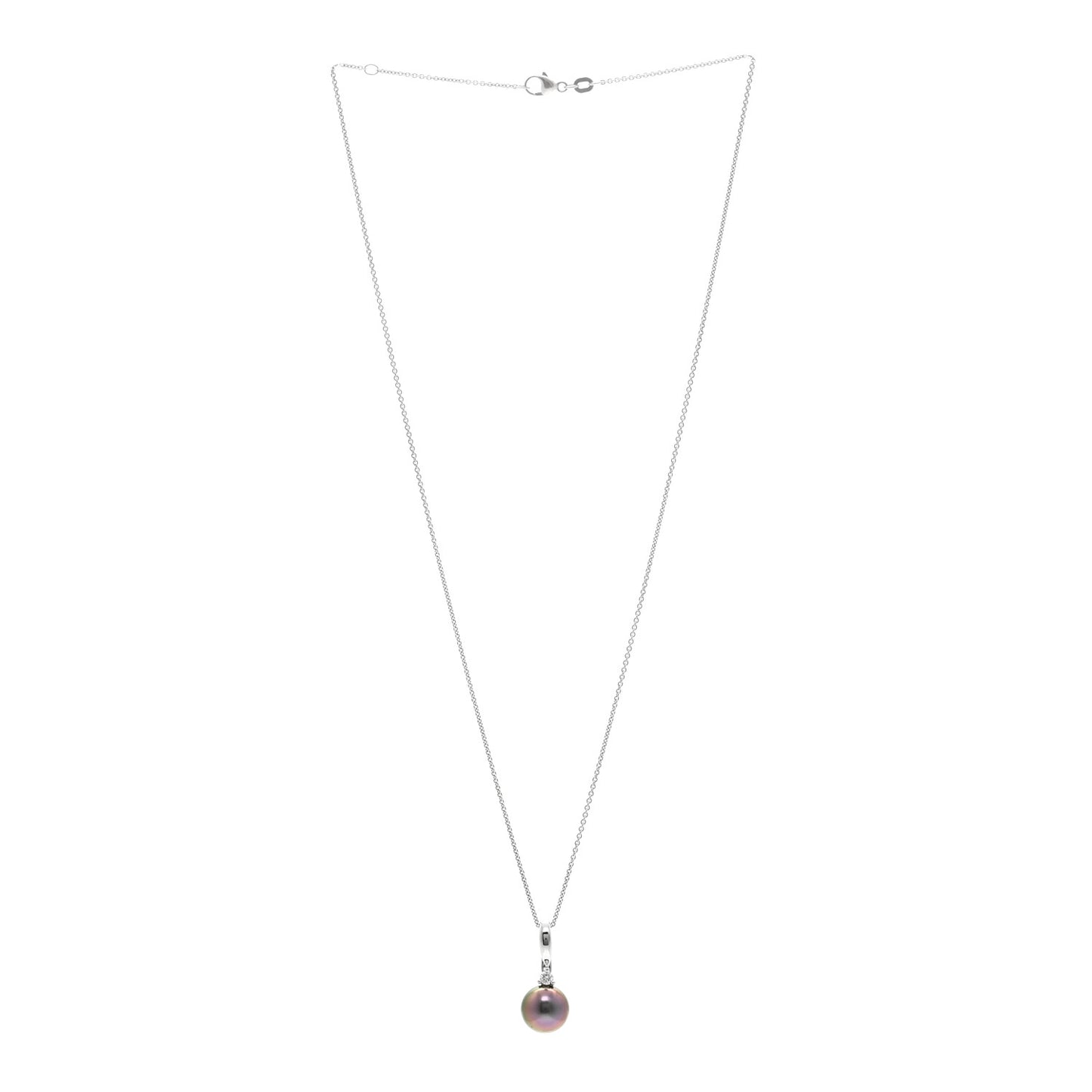 14k 18K White Gold Diamond Tahitian Cultured Pearl 9.5-10mm Drop Pendant Necklace
