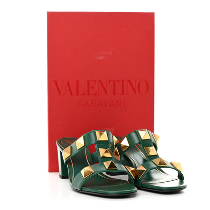 Valentino Garavani Calfskin Roman Stud 60mm Slide Sandals 38.5 Jungle 9 of 9
