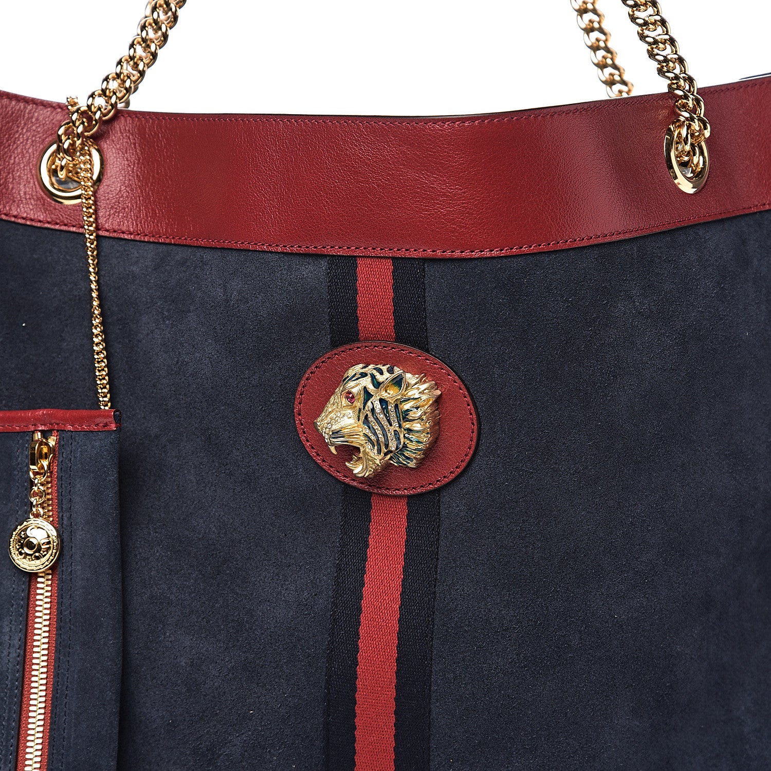 Gucci Suede Calfskin Large Rajah Chain Tote New Blue Romantic Cherry 9 of 9
