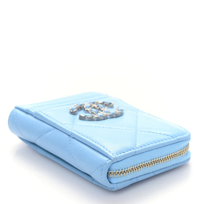 Chanel Lambskin Quilted Chanel 19 Vertical Zip Card Holder Wallet Light Blue 4 of 9