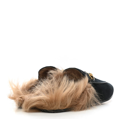 Gucci Velvet Fur Womens Princetown Slippers 35 Black 4 of 8