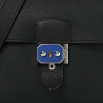 Hermes Togo Laque Sac A Depeches 21 Messenger Bag Black Bleu France 8 of 13