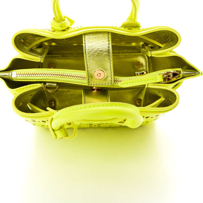 MCM Perforated Calfskin Studded Mini Milla Tote Neon Yellow 5 of 8