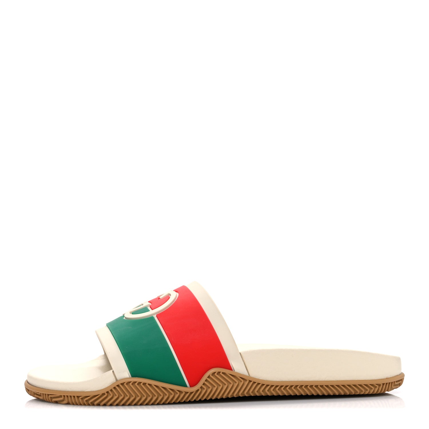 Gucci Rubber Web Womens Interlocking G Slide Sandals 39 Mystic White Green Red 1 of 10