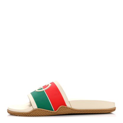 Gucci Rubber Web Womens Interlocking G Slide Sandals 39 Mystic White Green Red 1 of 10