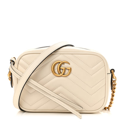 Gucci Calfskin Matelasse Mini GG Marmont Chain Shoulder Bag White 1 of 11