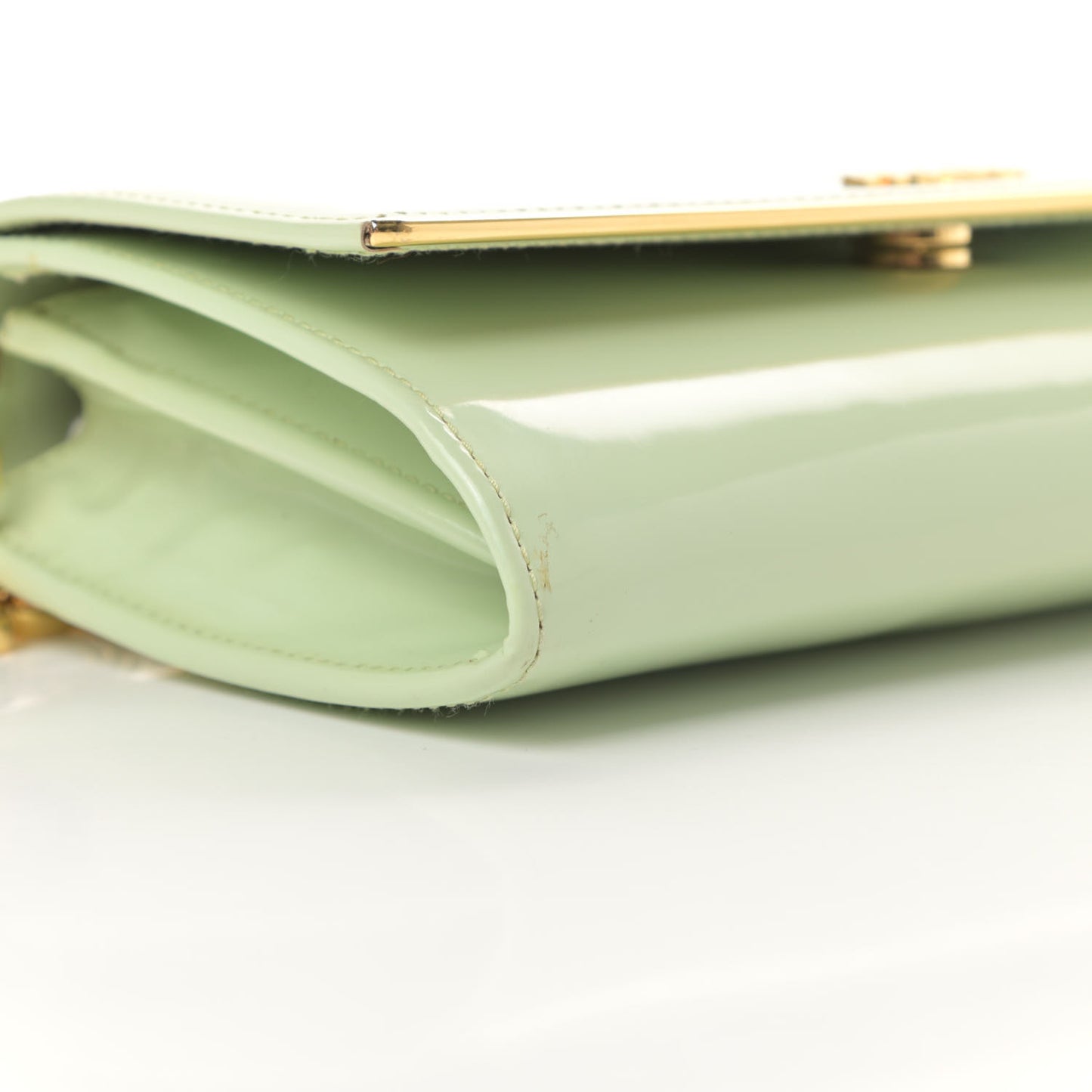 Vernice Metal Bar Chain Wallet Light Green