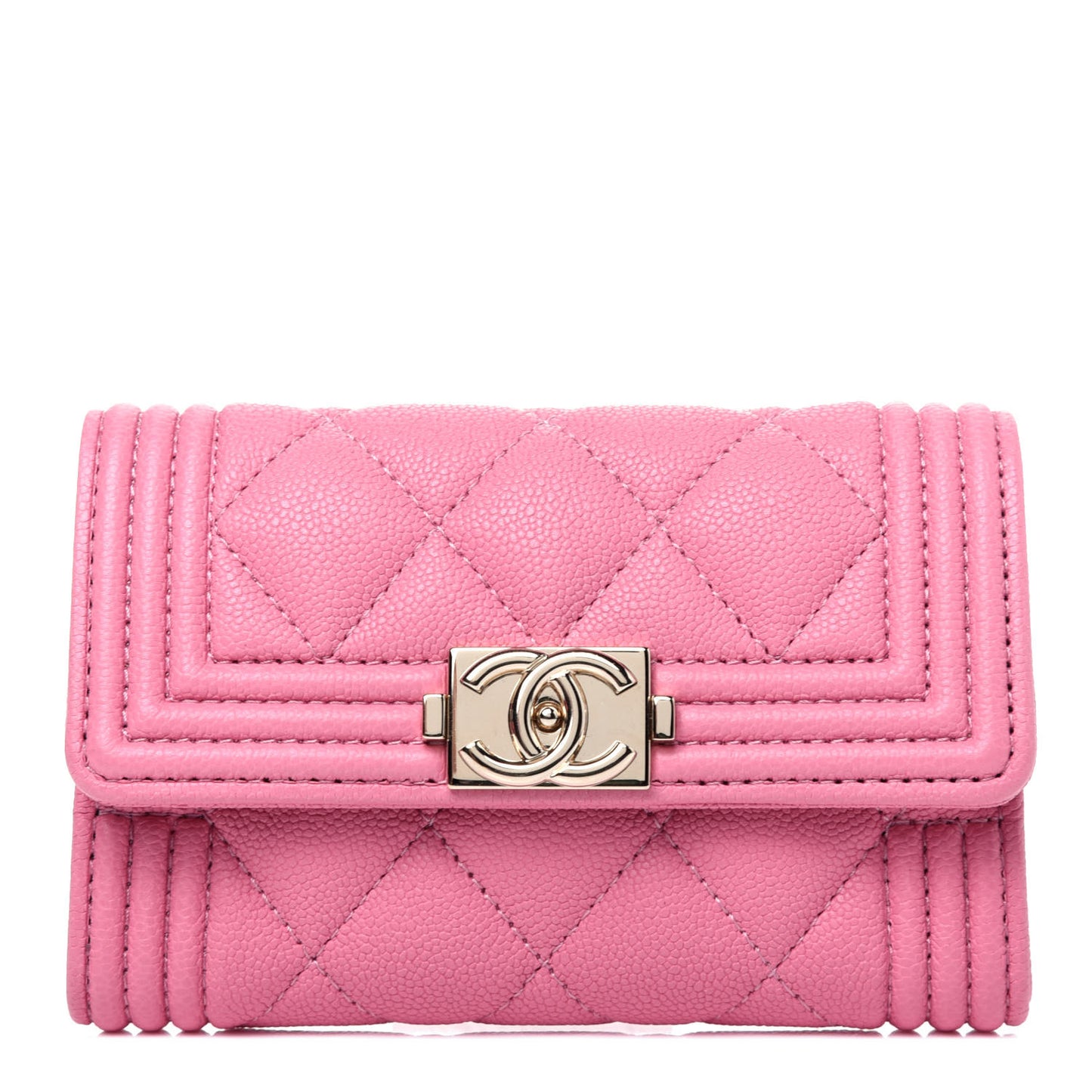 Caviar Quilted Boy Flap Card Holder Wallet Light Pink