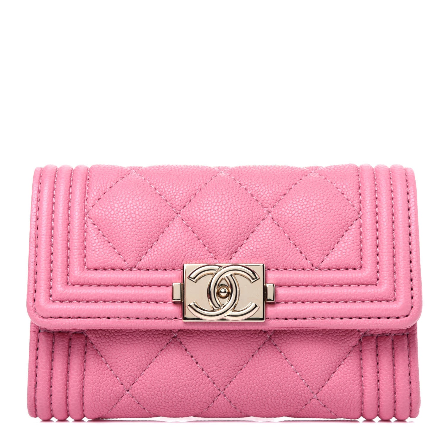 Chanel Caviar Quilted Boy Flap Card Holder Wallet Light Pink 1 of 12