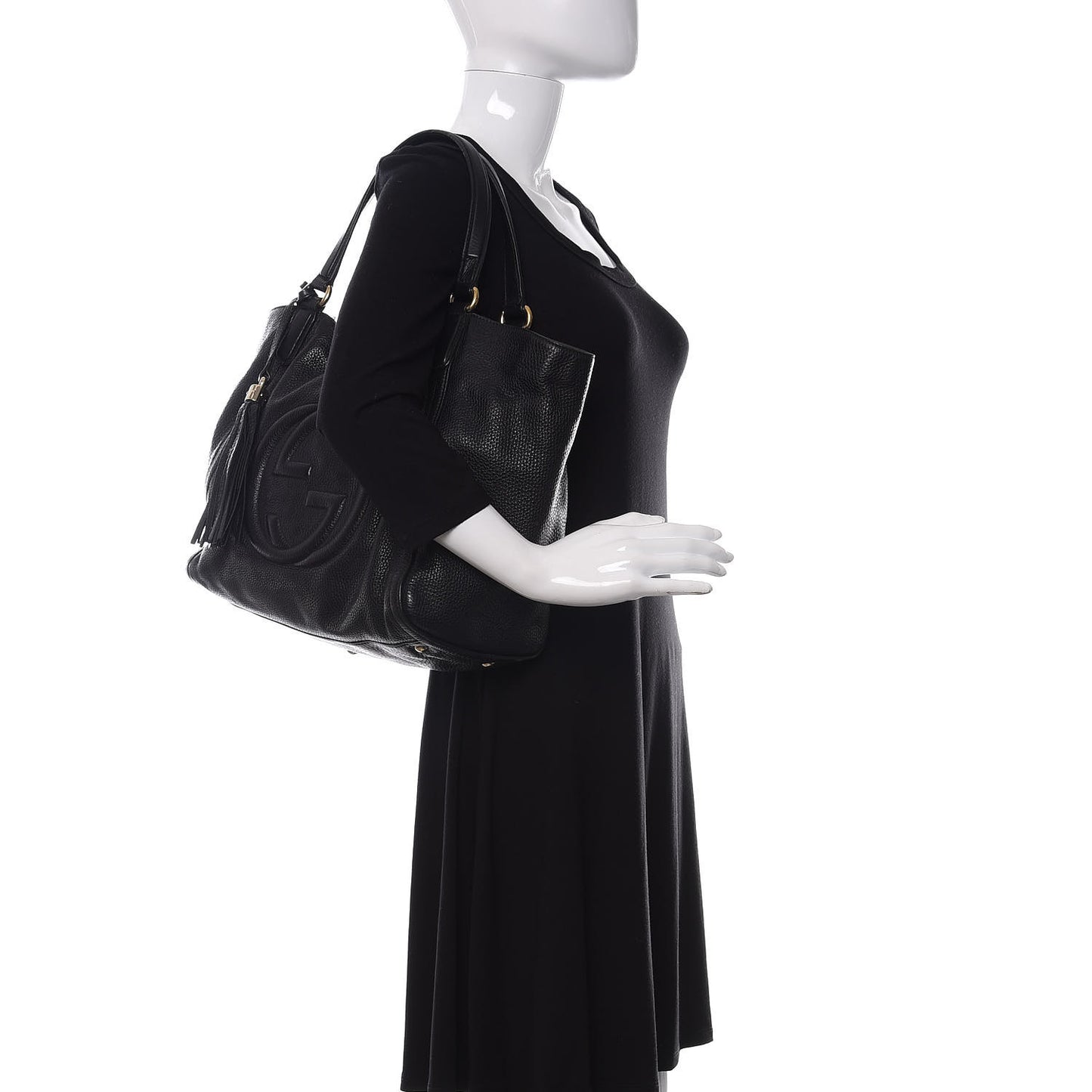 Pebbled Calfskin Medium Soho Shoulder Bag Black