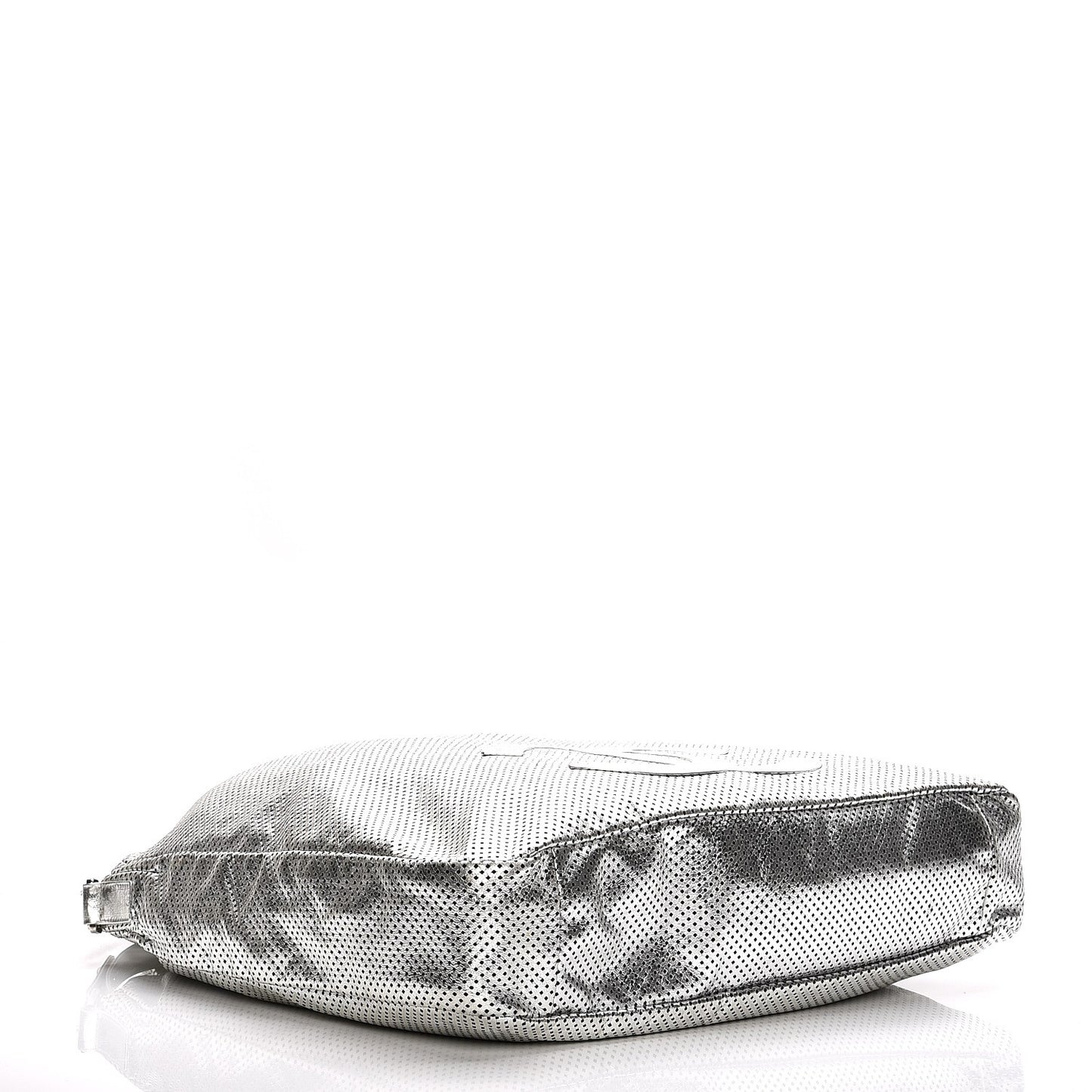 Metallic Glazed Calfskin Perforated Medium Rodeo Drive Tote Silver
