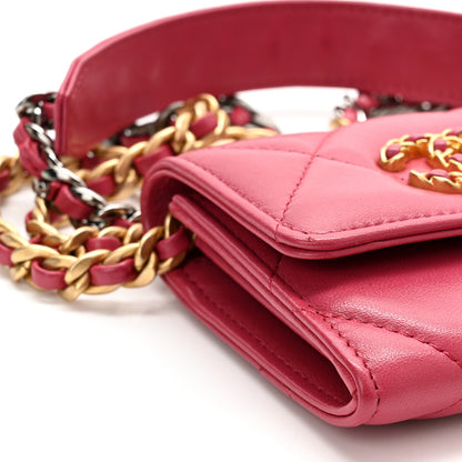 Chanel Lambskin Quilted Chanel 19 Flap Coin Purse With Chain Dark Pink 6 of 12