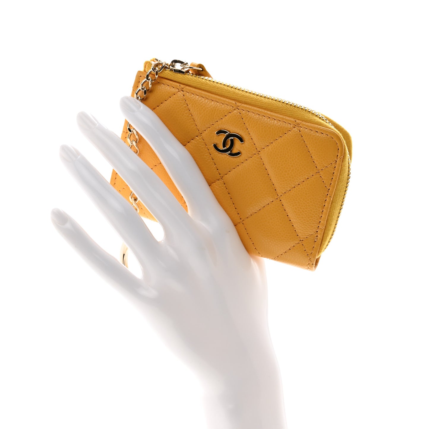 Caviar Quilted Zipped Key Holder Case Yellow