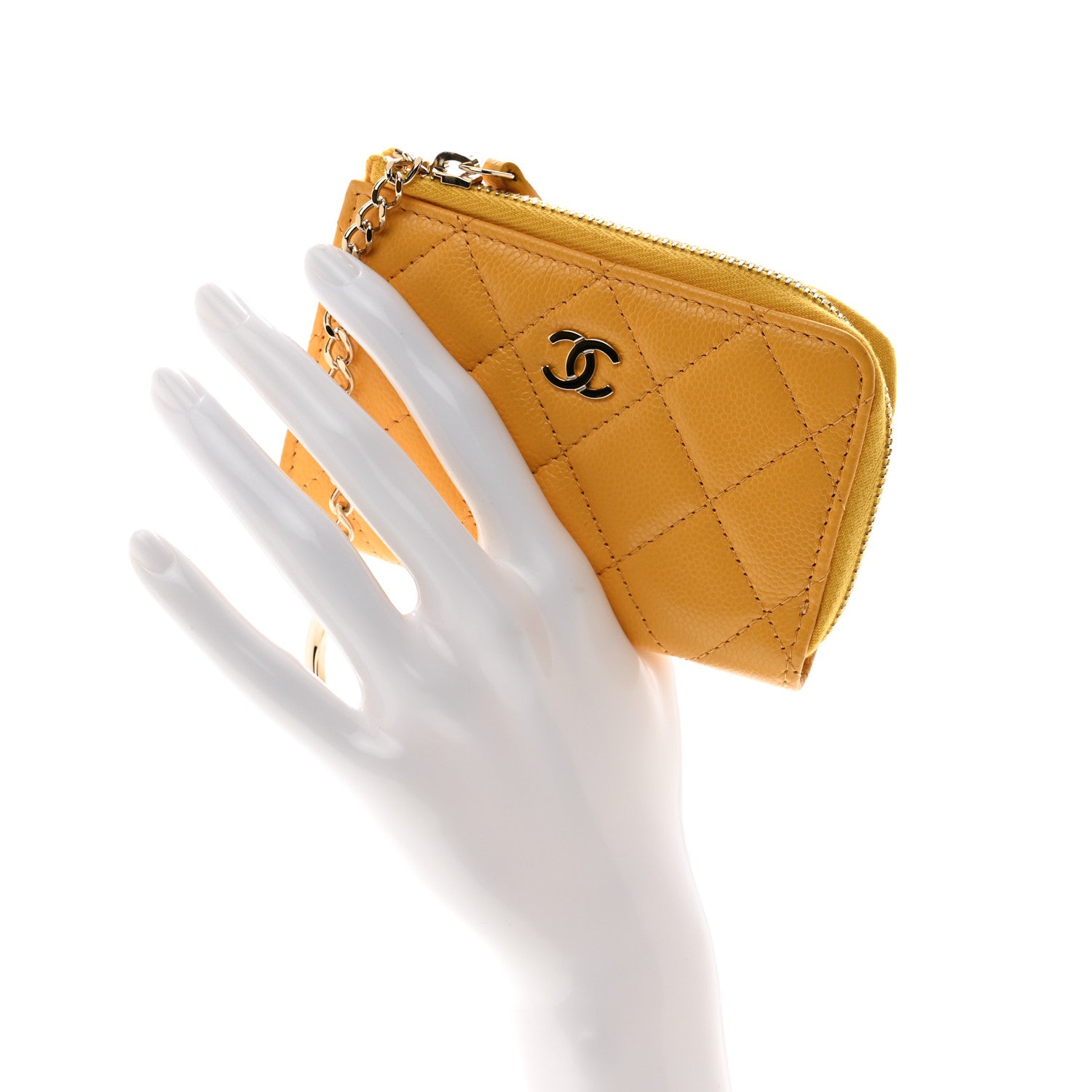 Chanel Caviar Quilted Zipped Key Holder Case Yellow 2 of 9