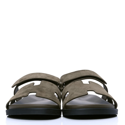 Hermes Suede Goatskin Mens Chypre Sandals 42 Vert Army 2 of 4