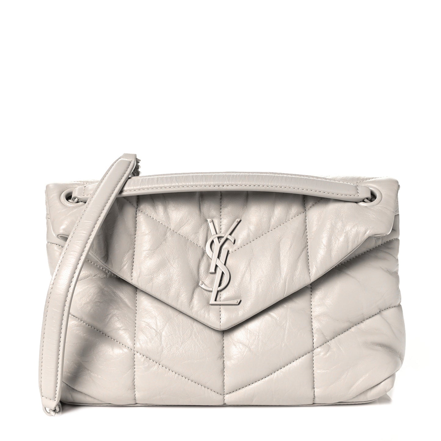 Lambskin Quilted Small Loulou Puffer Monogram Chain Satchel Crema Soft