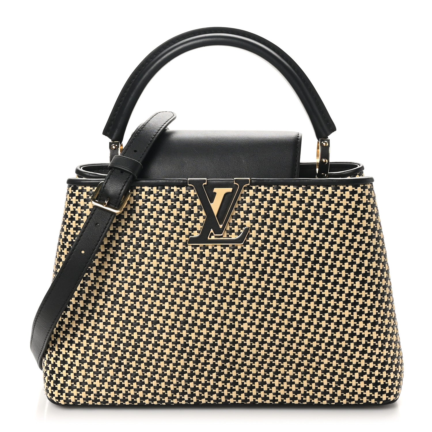 Louis Vuitton Raffia Calfskin Capucines MM Black Ecru 1 of 9