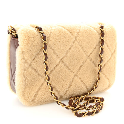 Chanel Shearling Lambskin Quilted Furry Coco Flap Beige Dark Brown 5 of 21