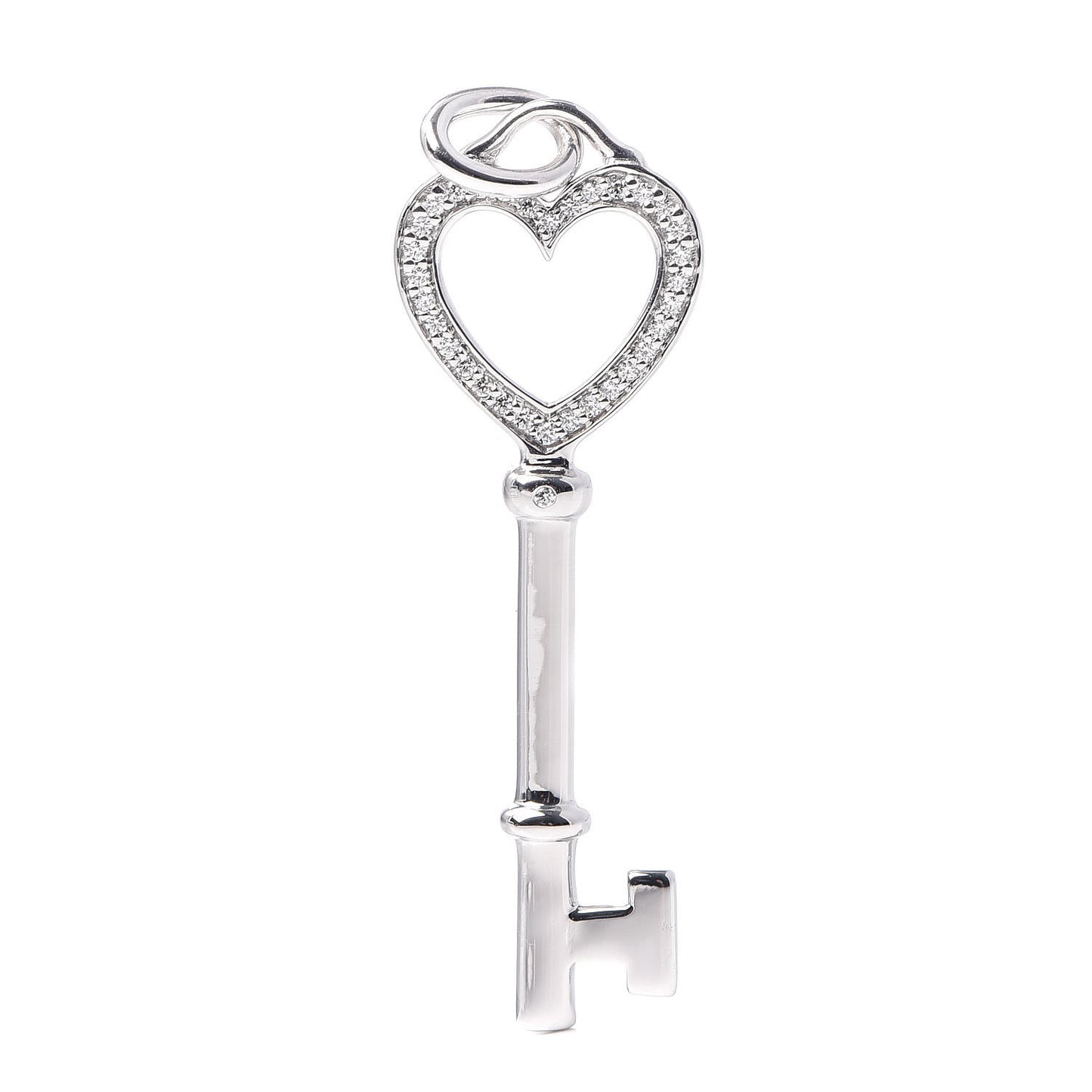 18K White Gold Diamond Heart Key Pendant