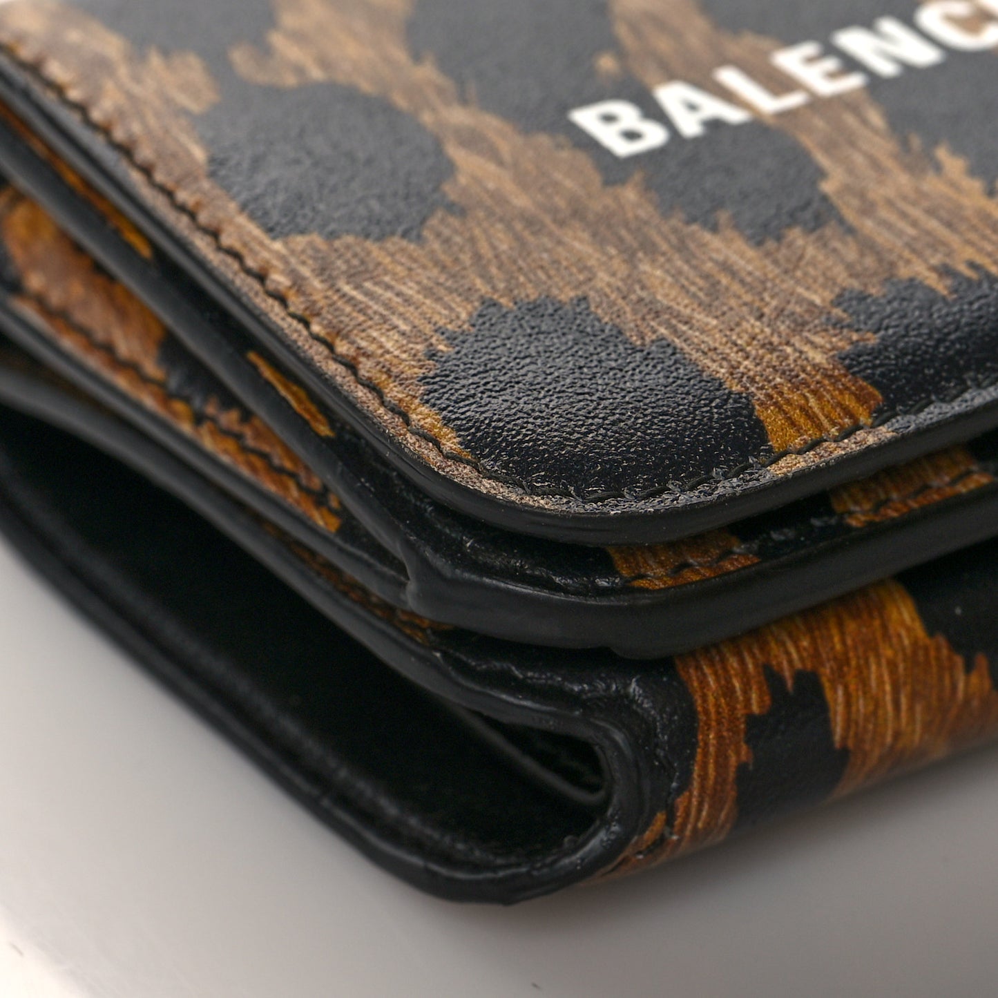 Calfskin Leopard Print Logo Everyday Mini Wallet Black