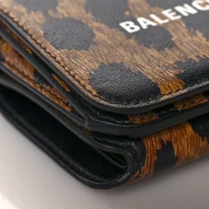 Balenciaga Calfskin Leopard Print Logo Everyday Mini Wallet Black 8 of 9