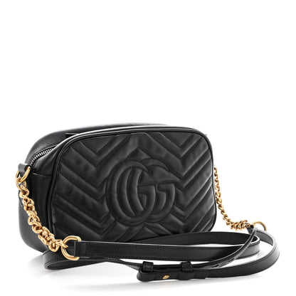 Gucci Calfskin Matelasse Small GG Marmont Chain Shoulder Bag Black 3 of 11