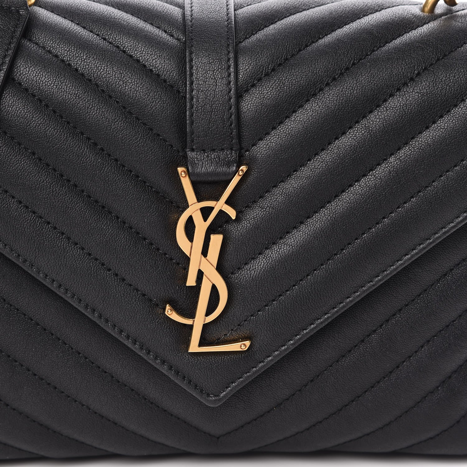 Saint Laurent Sheepskin Matelasse Chevron Monogram Medium College Bag Black 9 of 9