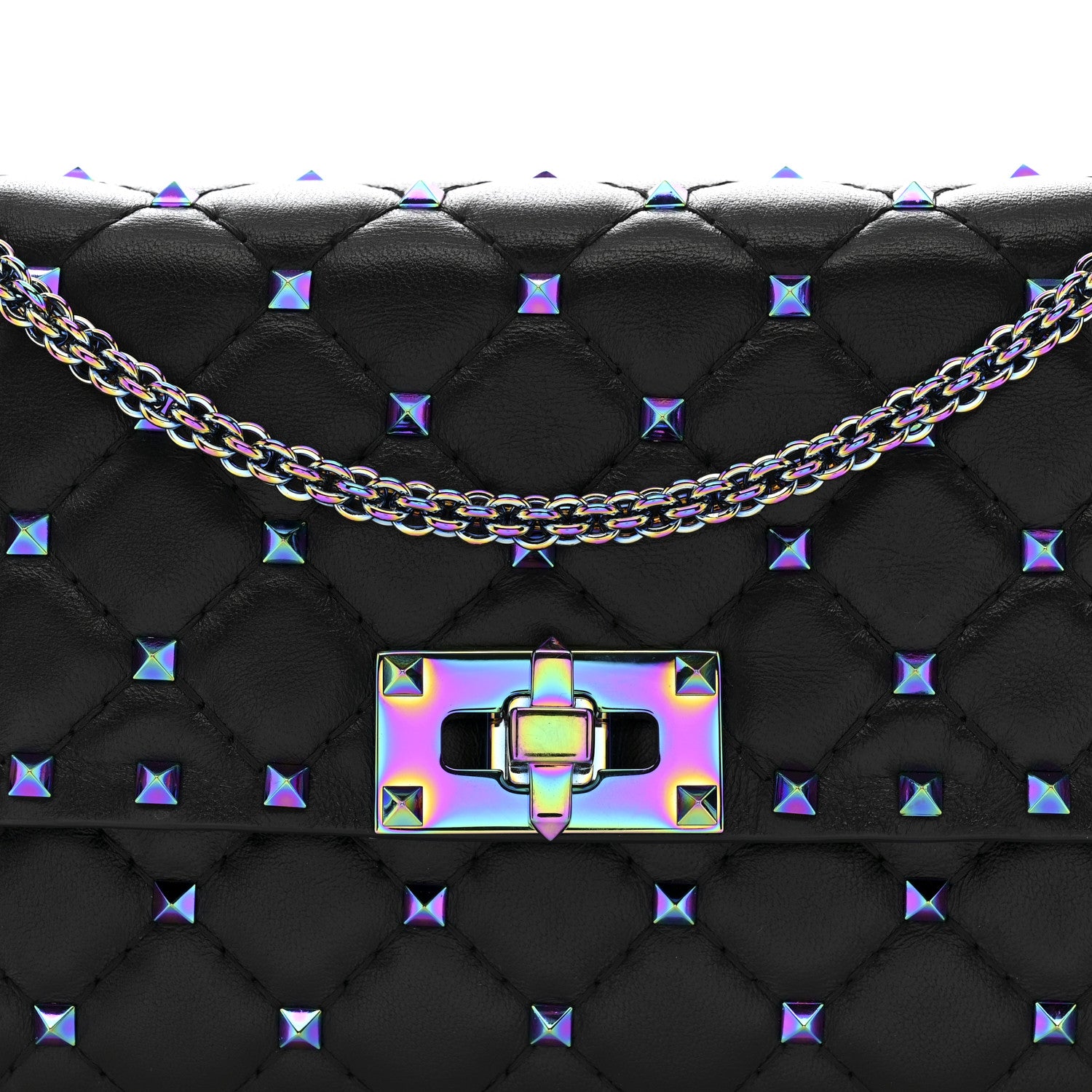 Valentino Garavani Lambskin Oil Slick Rockstud Spike Wallet on Chain Black 7 of 10