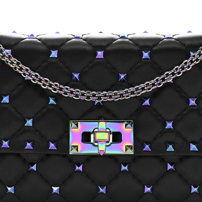 Valentino Garavani Lambskin Oil Slick Rockstud Spike Wallet on Chain Black 7 of 10