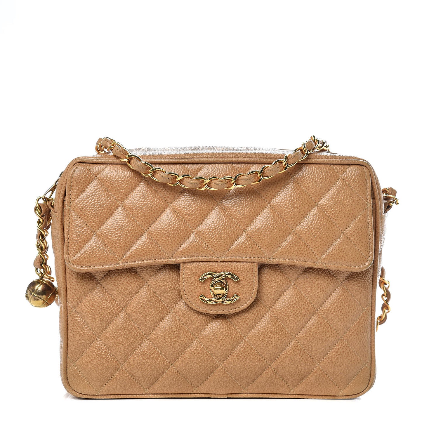 Caviar Quilted Camera Case Beige