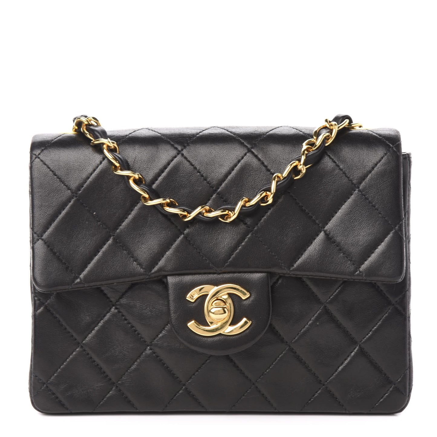 Lambskin Quilted Mini Square Flap Black