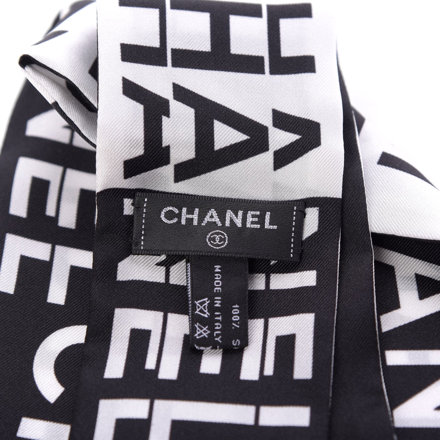 Silk Logo Slim Bandeau Scarf Black White