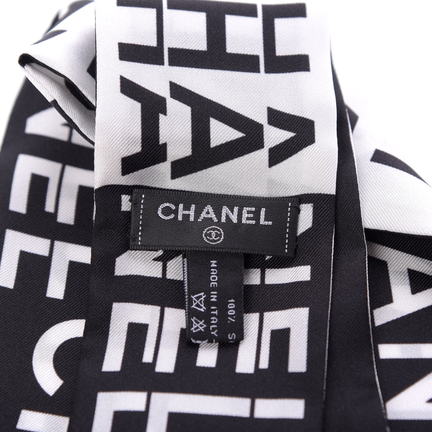 Chanel Silk Logo Slim Bandeau Scarf Black White 2 of 3