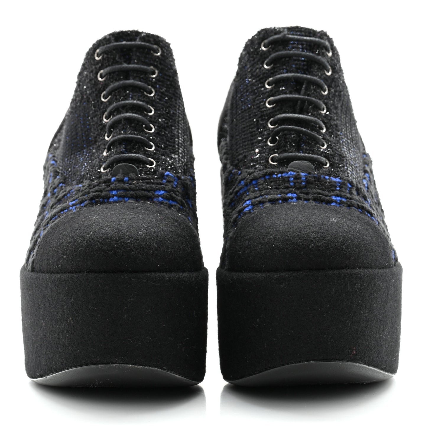 Tweed Lace Up Platform Oxfords 38 Black Blue
