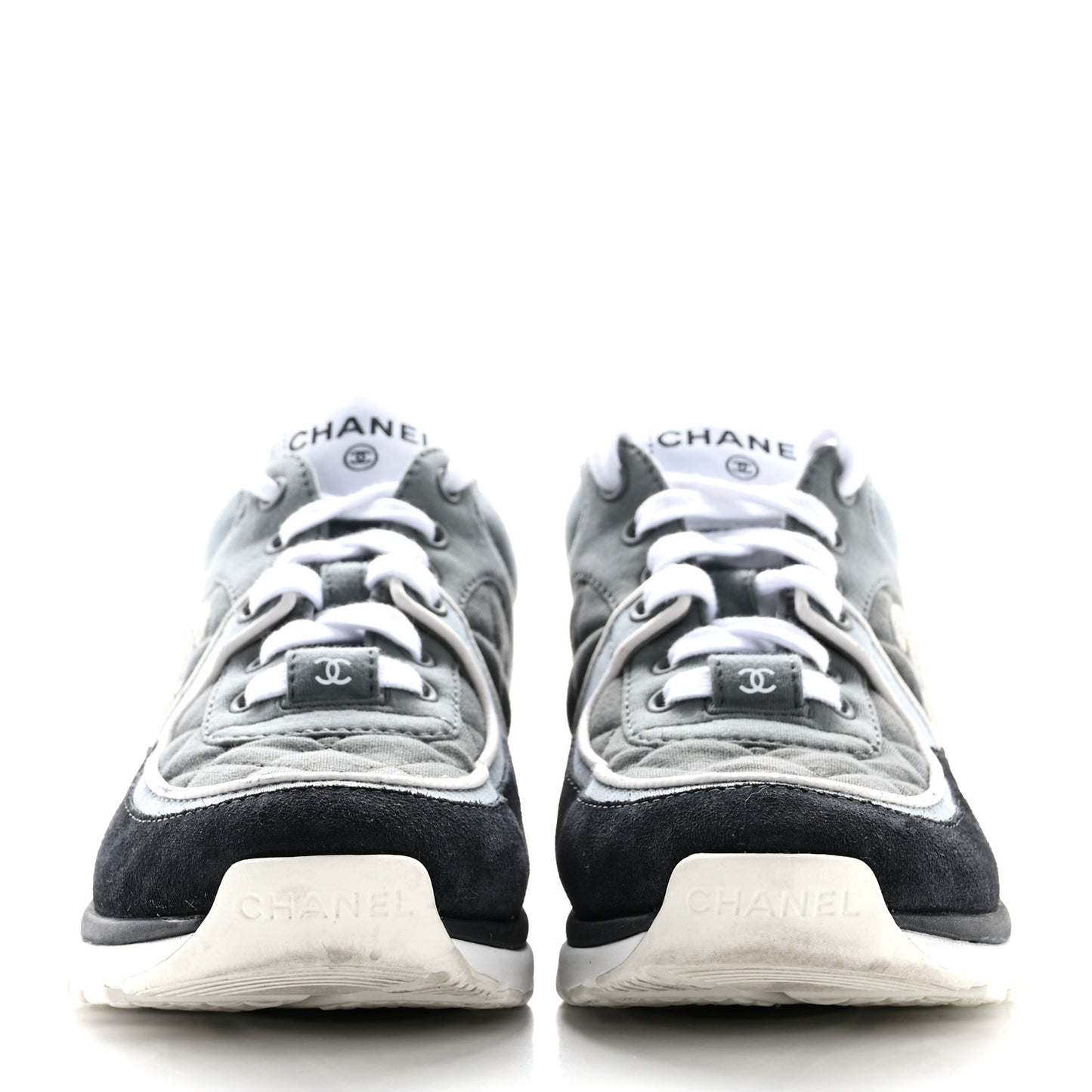 Fabric Suede Calfskin Quilted CC Sneakers 35 Dark Grey