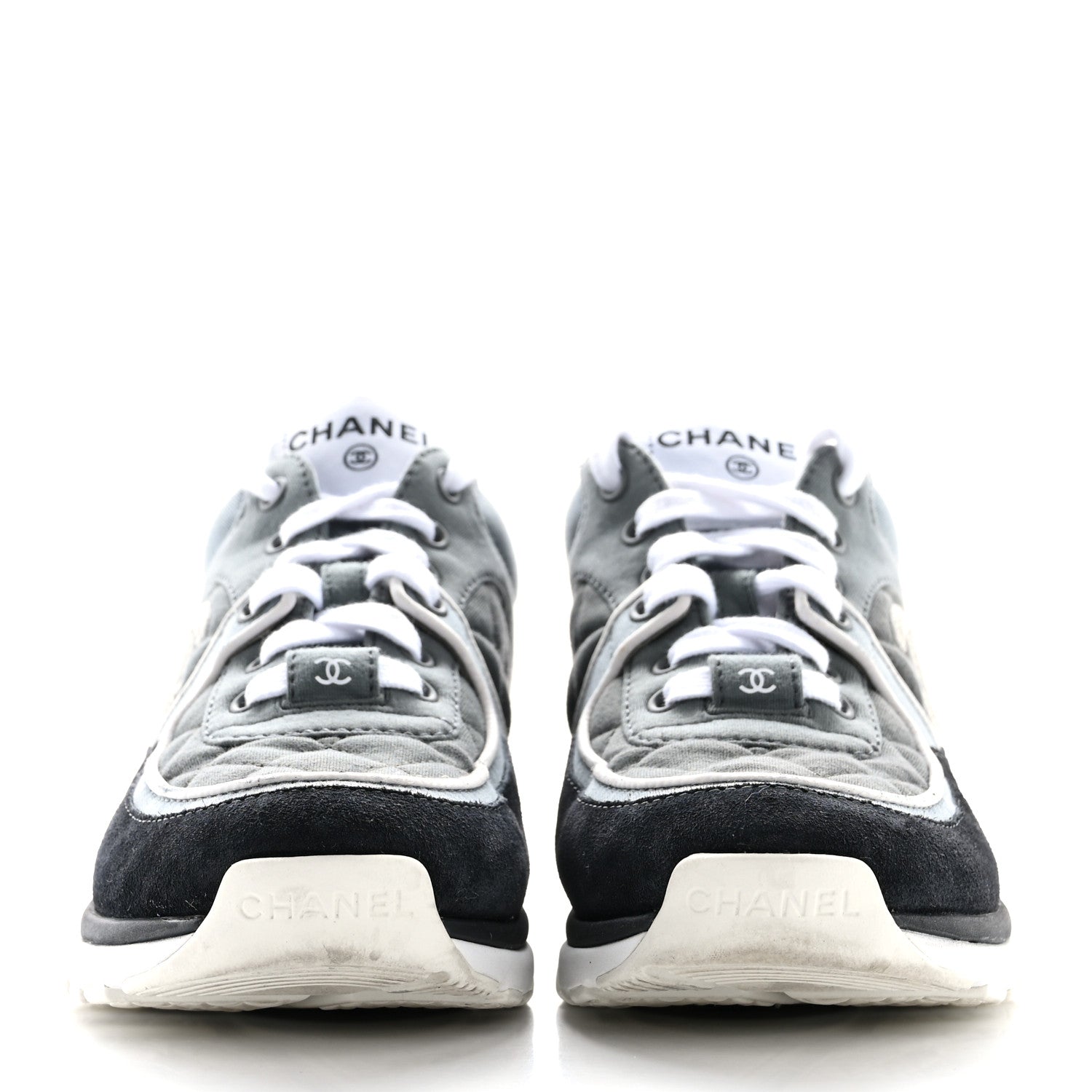 Chanel Fabric Suede Calfskin Quilted CC Sneakers 35 Dark Grey 3 of 11