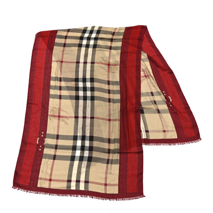 Burberry Modal Cashmere Haymarket Check Color Border Scarf Red 2 of 3