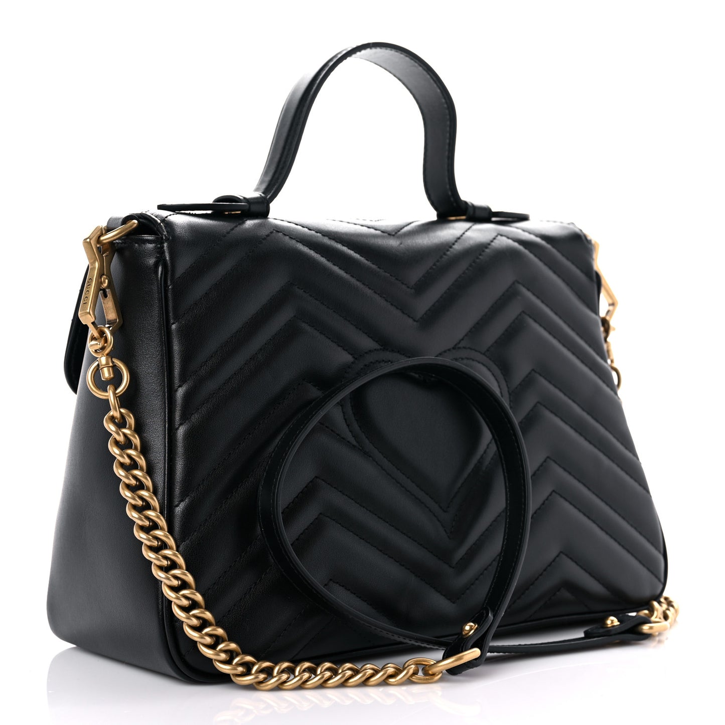 Calfskin Matelasse Small GG Marmont Top Handle Shoulder Bag Black