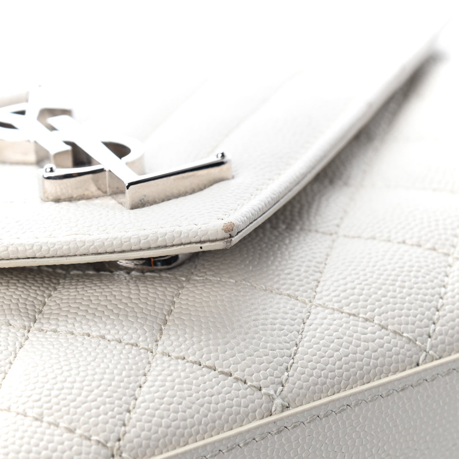 Saint Laurent Grain De Poudre Textured Mixed Matelasse Triquilt Small Monogram Satchel Optical White 6 of 9