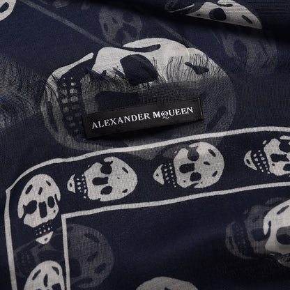 Alexander McQueen Modal Cashmere Skull Scarf Navy 3 of 4