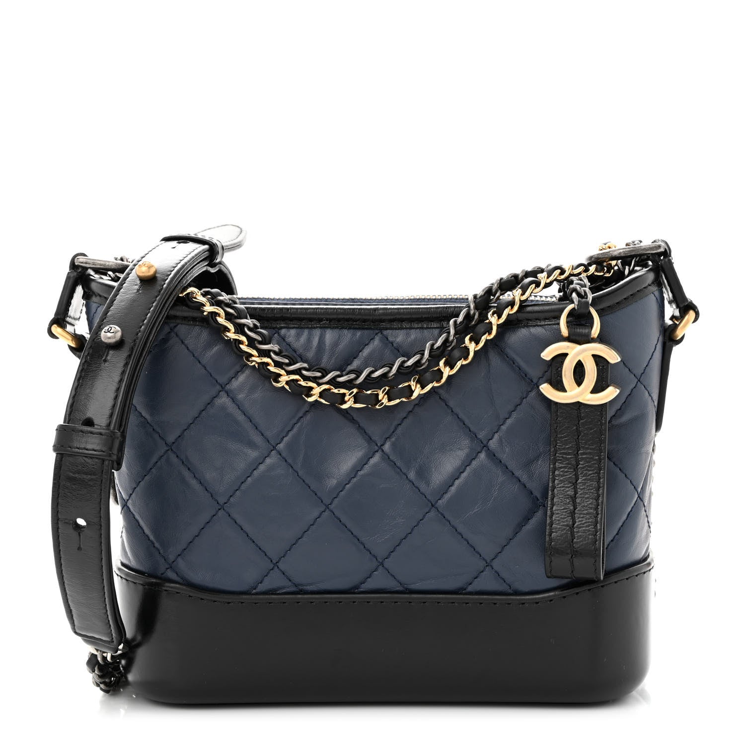 Chanel Aged Calfskin Quilted Small Gabrielle Hobo Navy Black 1 of 10