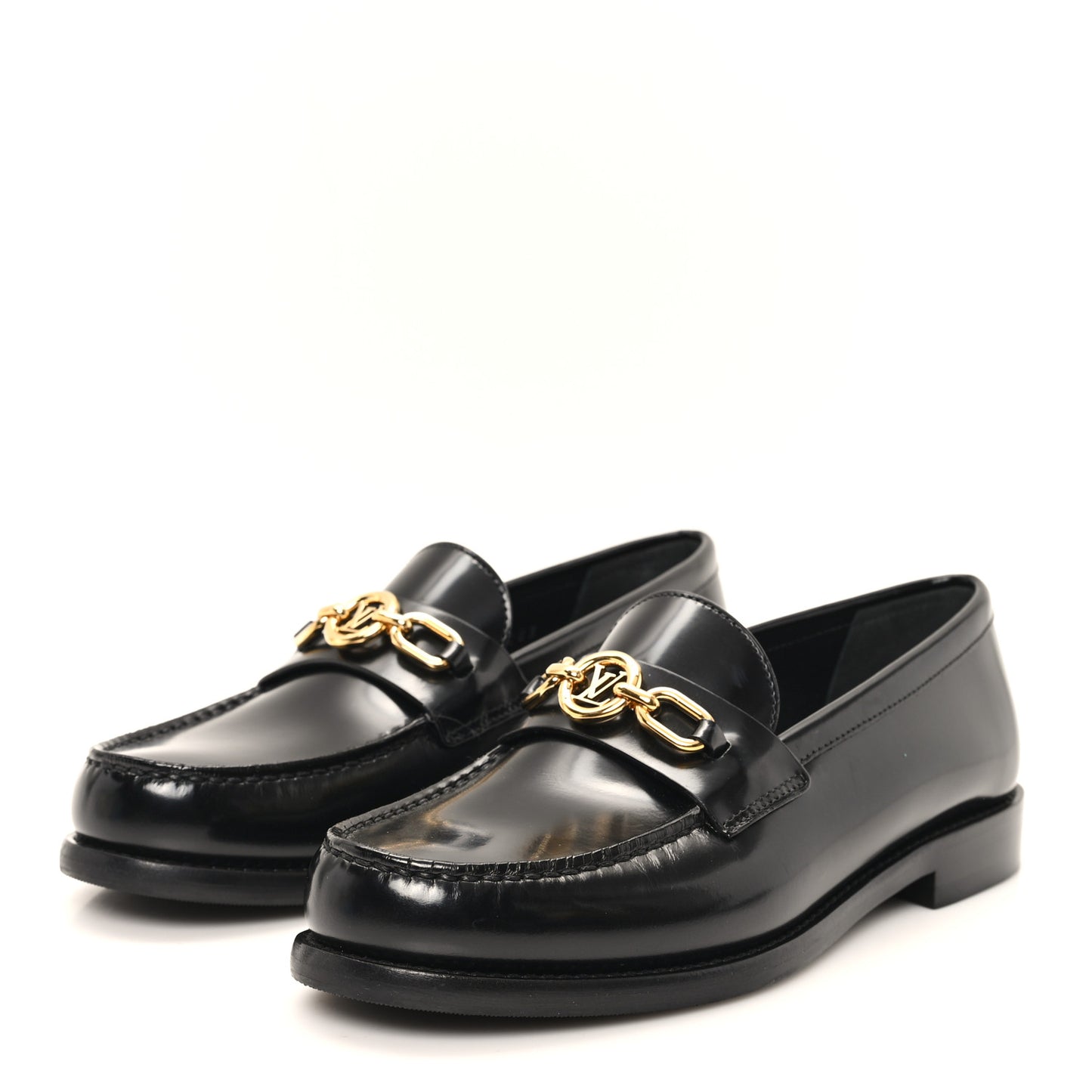 Glazed Calfskin Chess Flat Loafer 36 Black