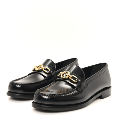 Louis Vuitton Glazed Calfskin Chess Flat Loafer 36 Black 4 of 9