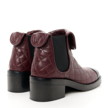 Chanel Lambskin Quilted Cap Toe CC Turnlock Booties 37 Burgundy Black 4 of 11